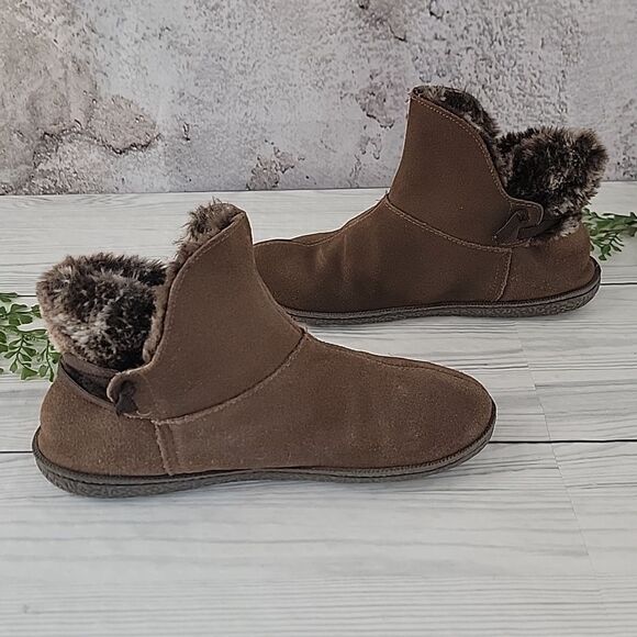 Natural Reflections Cozy Brown Fur-Lined Ankle Bootie Slippers Womens Size 8 - Picture 3 of 9